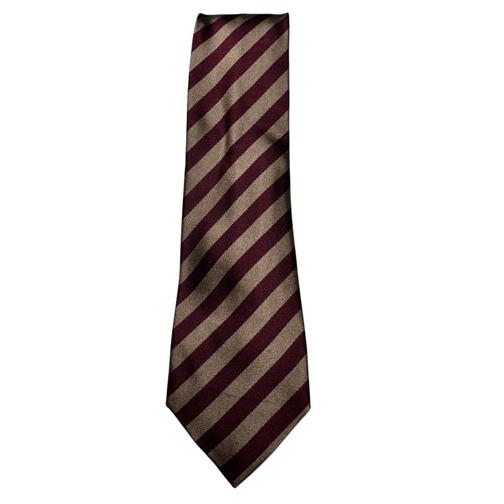 Burberry Men's  Burgundy/Rose Gold 100% Silk Striped Pointed Neck Tie
